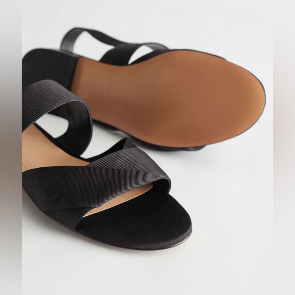 & Other Stories Black Twill Slingback Buckled Sandals Women’s 8 Wide Strap Flats - Picture 6 of 14